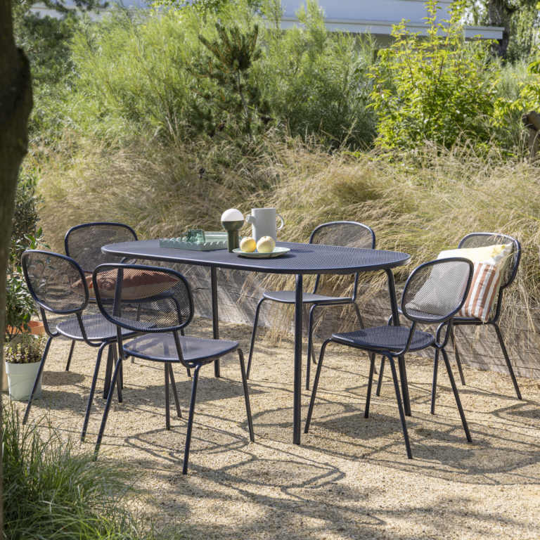 Garden table steel Ikaros 6-seater, blue