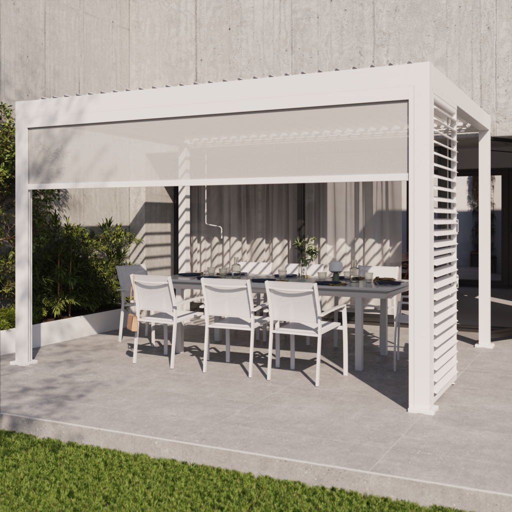 Motorized bioclimatic pergola aluminum Clima Astra 300x393, white