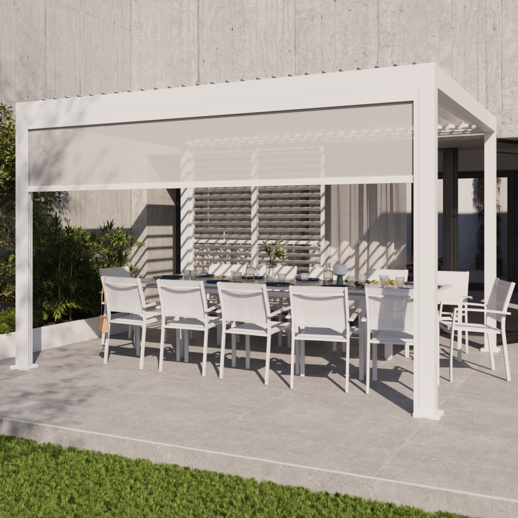 Motorized bioclimatic pergola aluminum Clima Astra 300x393, white
