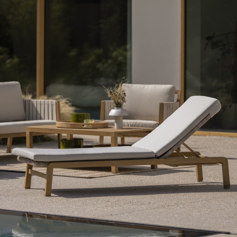 Multi-position transat wicker and aluminum Gaia 1-seater, wood effect