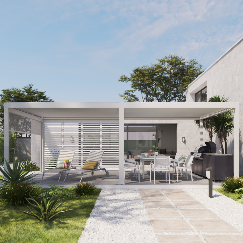 Side screen for bioclimatic pergola aluminum Clima Astra 10,6x340,8 cm, white