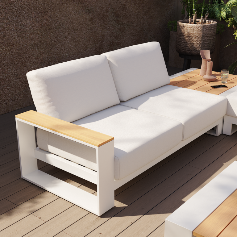 Sofa module 2 seater garden lounge set teak aluminum Rafi To combine, beige