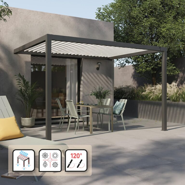 Wall-mounted manual bioclimatic pergola aluminum Clima Astra 300x393 cm, anthracite