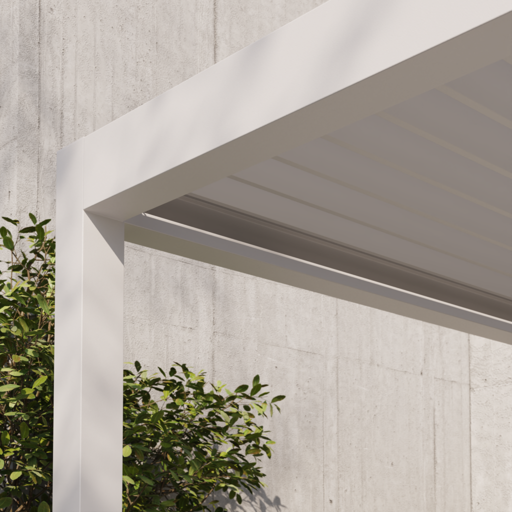 Wall-mounted manual bioclimatic pergola aluminum Clima Astra 300x393 cm, white